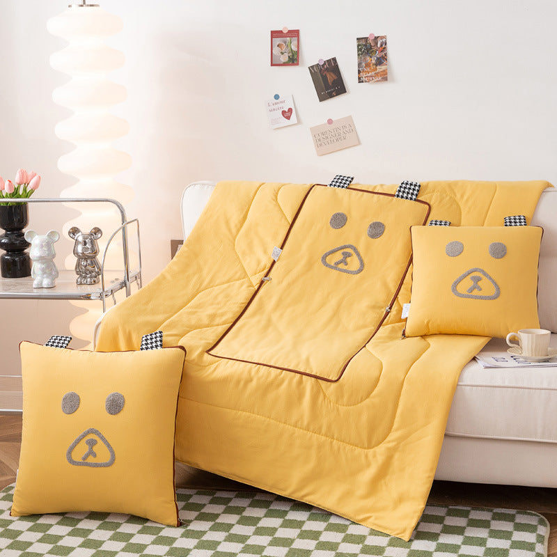 Multifunctional throw pillow quilt, cartoon cute embroidered sofa office single living room nap pillow quilt, dual-purpose