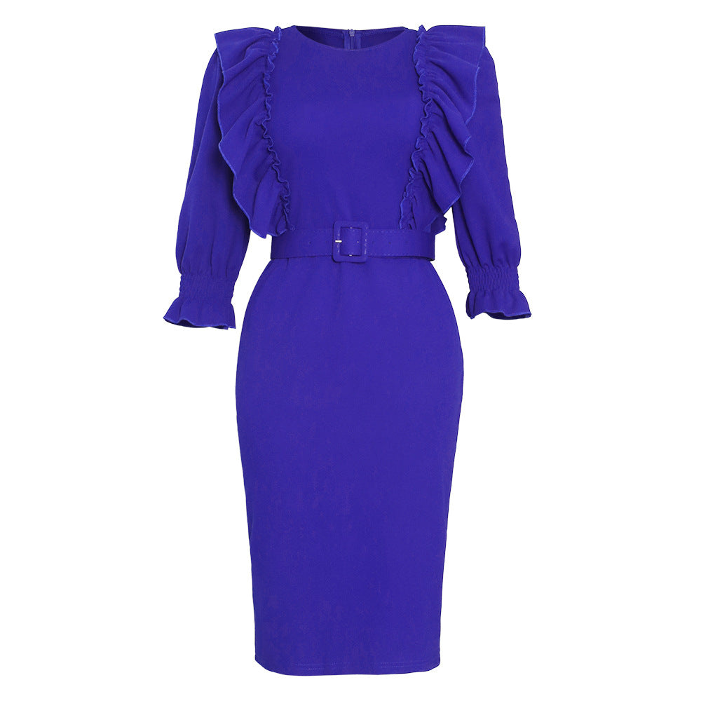 e-commerce african foreign trade  clothing fashion professional ol large size women's clothing half length sleeve dress belt