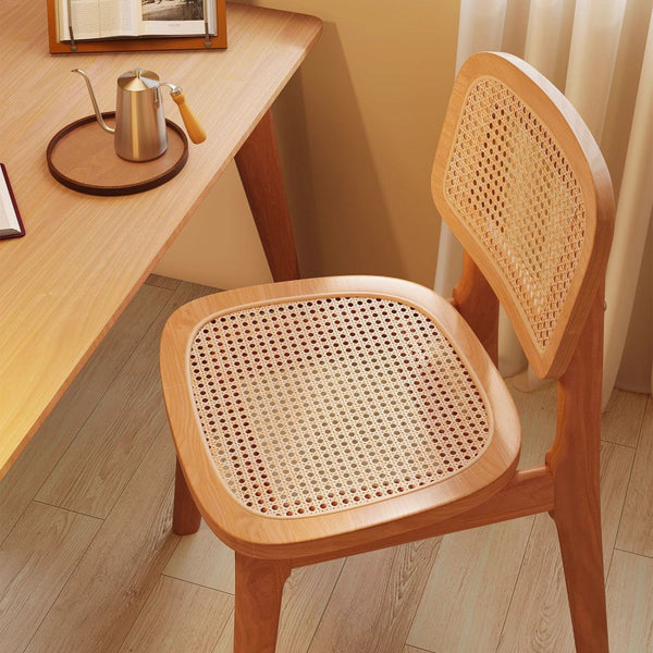 Nordic solid wood chair medieval rattan dining chair household wabi Japanese style home rattan chair retro designer dining table and chairs