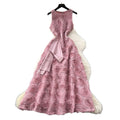 High-end elegant women's dress -  summer french style, heavily embellished 3d floral, cinched waist, sleeveless evening gown maxi dress