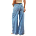Fashion cross-border casual style drawstring waist wide-leg jeans women's light blue washed looseslimming lookdrapedmoppants