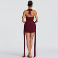 European and american women's clothing  summer new fashion teardrop embellished sexy deep v-neck halter neck tie-up bodycon dress