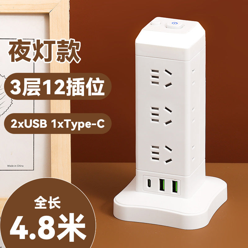 Authentic home & office vertical power strip - multi-outlet, pure copper, with usb ports - tower style