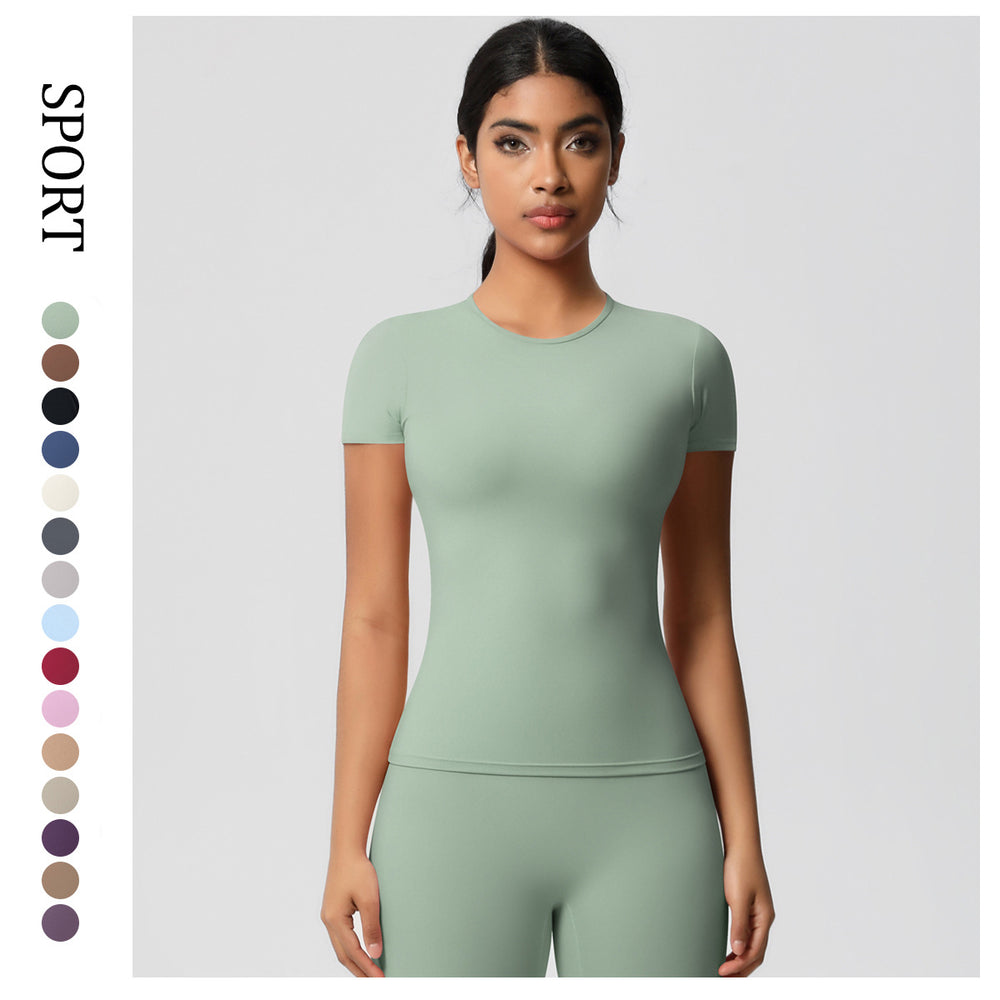 Naked feeling brushed tight short sleeve t-shirt quick-drying breathable sports tops yoga clothes outdoor casual running fitness clothes