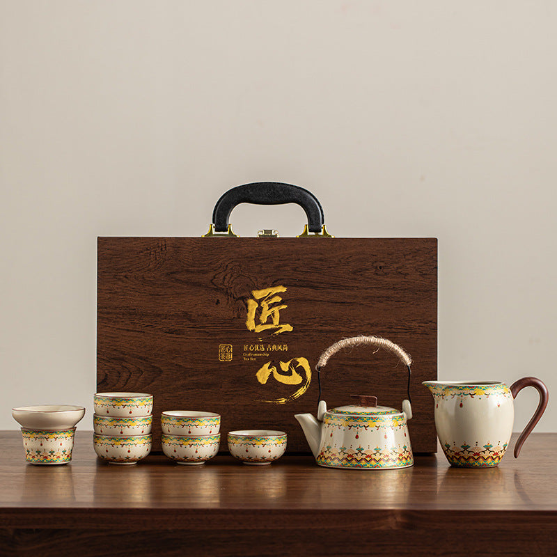 Dunhuang ru kiln kung fu tea set suit fair cup ceramic teapot lifting beam pot for home high-end tea maker gift