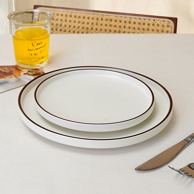 Stylish brown edge ceramic tableware western food steak rimmed round plate restaurant hotel for home high-looking ceramic plate