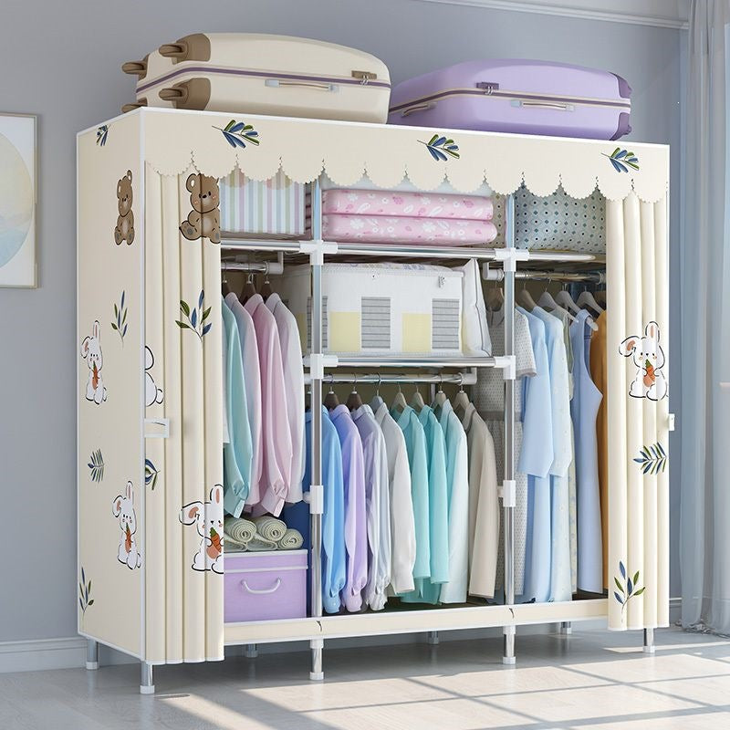 Simple fabric wardrobe rental house steel pipe thickened wardrobe for home bedroom dormitory storage cabinet