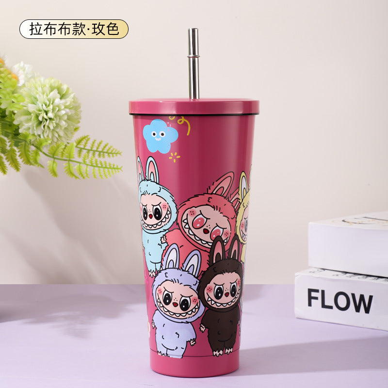 new arrival cartoon thermos cup stainless steel liner coffee cup high-looking large-capacity portable straw water cup batch