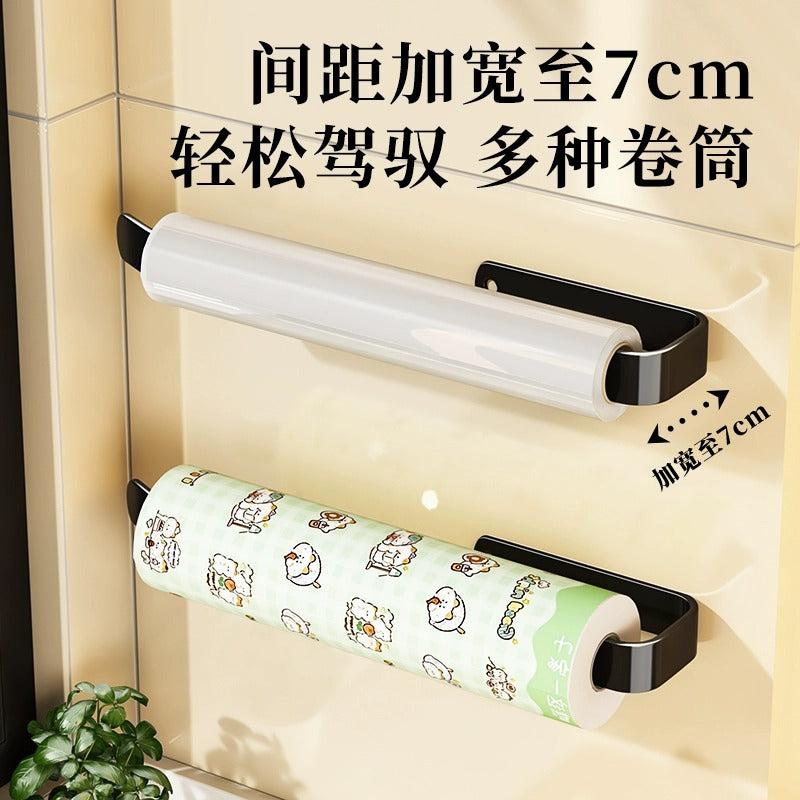 Paper hanger for kitchen tissue holder No punching plastic wrap Oil absorption Wall-mounted paper roll rod Cabinet storage rack