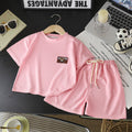 Summer kids' waffle knit short sleeve set: boys' casual activewear, girls' loose-fit t-shirt, wholesale baby clothes