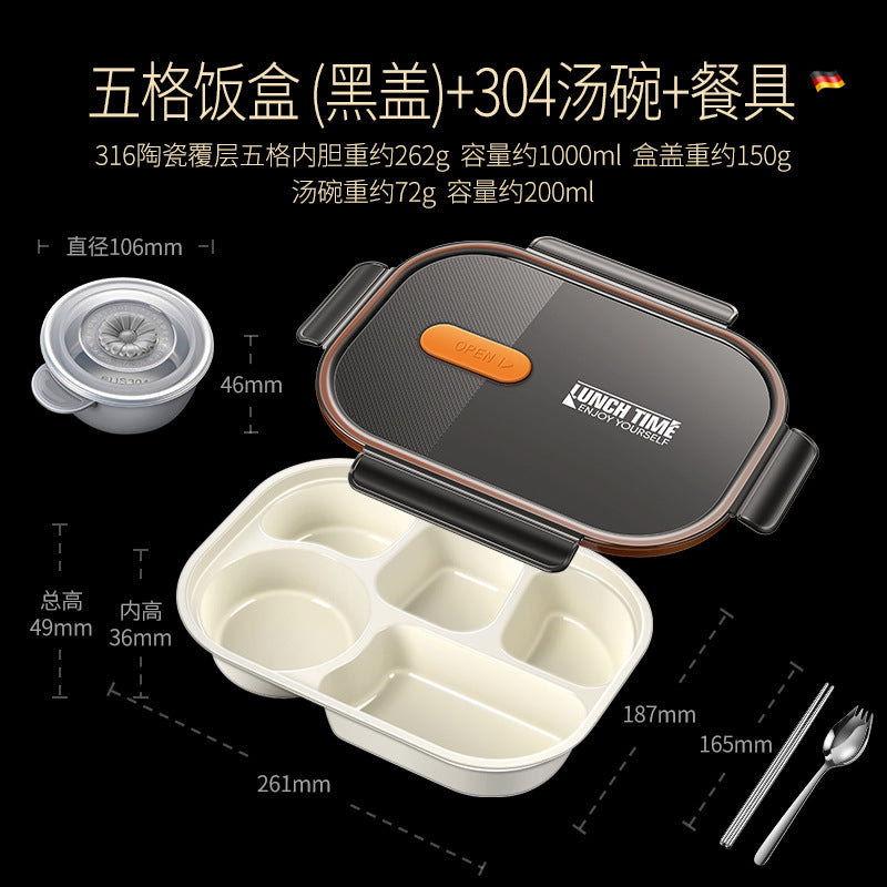 316 ceramic coated lunch box can be heated in microwave oven, lunch box, office workers bring rice, sealed and divided bento lunch box