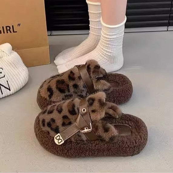 Everyday leopard print fuzzy slippers - winter's hottest trend! stylish round-toe leopard print cotton slippers, chic and non-slip