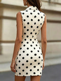 fashionsummernew arrival polka dot suit collar dress sleeveless waist elegant hip skirt