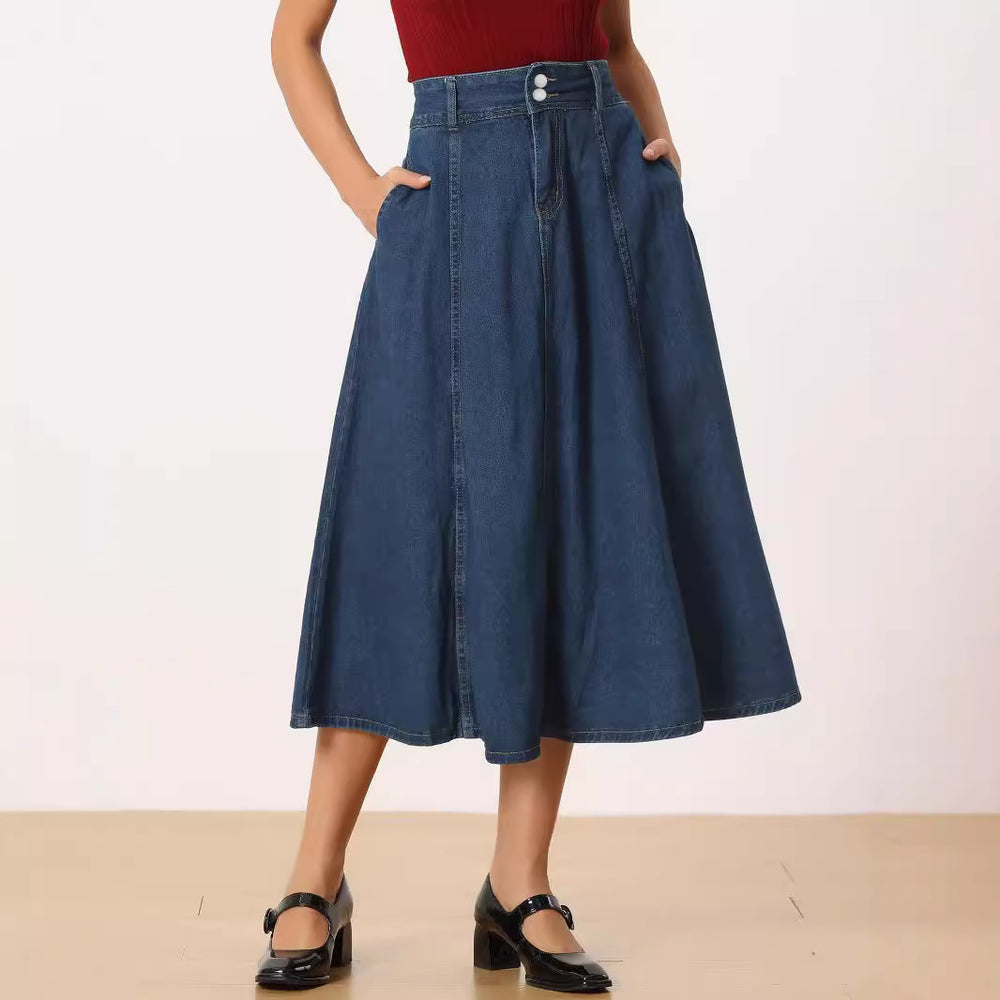 Fashion dark blue skirt for women new arrivalexport hot-selling large swing fashion denim skirt washed denim skirt