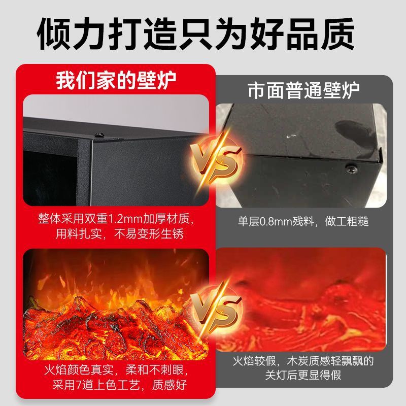 New led electric fireplace with realistic flame effect - european style built-in decorative mantel heater for home use