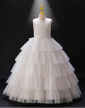 Girls' dresses flower girl wedding dress high-end white cake skirt elegant piano performance little girl runway dress european and american style