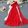 Pure desire red halter dress women's summer slimming look age reduction stereo flower decoration long dress eleganceelegant dress