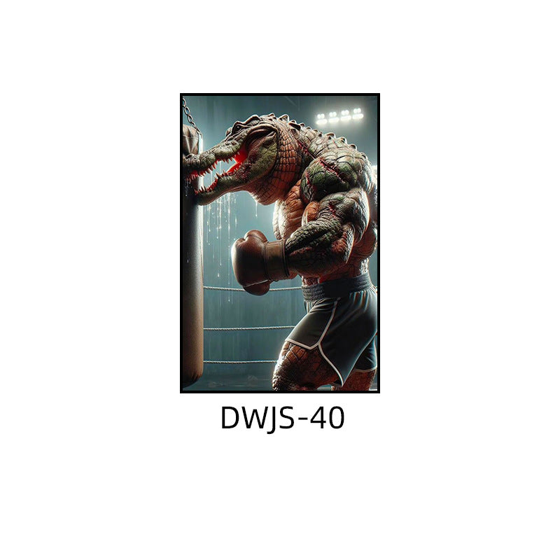 Gym decorative painting industrial style boxing hall hanging painting taekwondo martial arts hall fighting creative animal cartoon mural