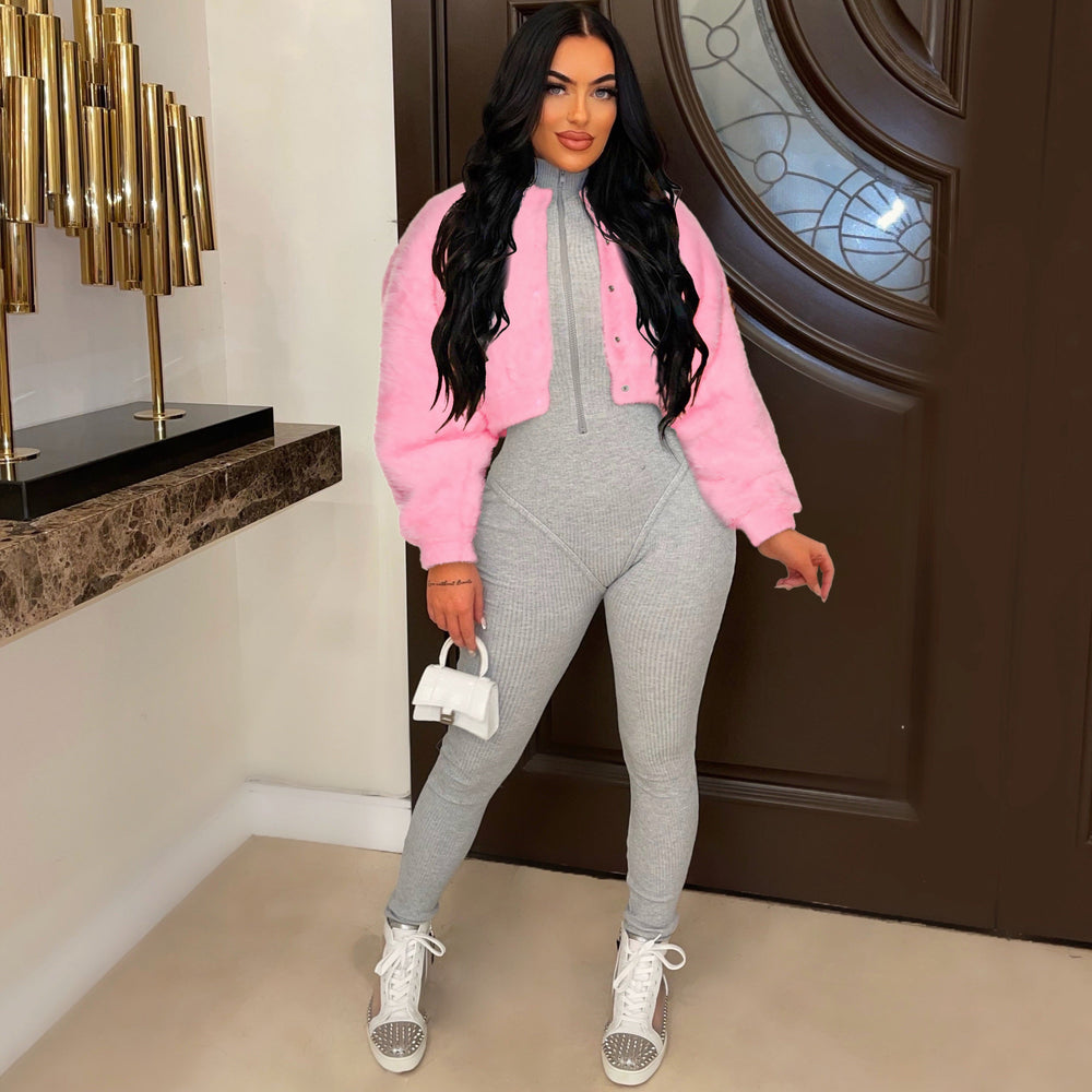Amazon hot selling european and american autumn/winter women's casual fashion loose faux fur short jacket imitation rabbit fur coat