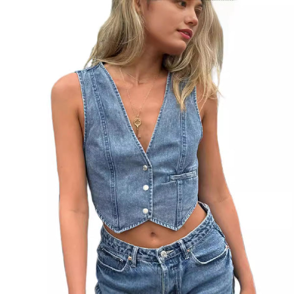 TUME European and American   fashion casual denim vest, female