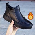 Men's black leather ankle boots - new autumn/winter 2025 collection: casual, fleece-lined, slip-on, stylish, and versatile
