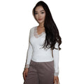 autumn new arrival: european & american style lace-trimmed v-neck top - sexy, slim-fit long sleeve base layer tee