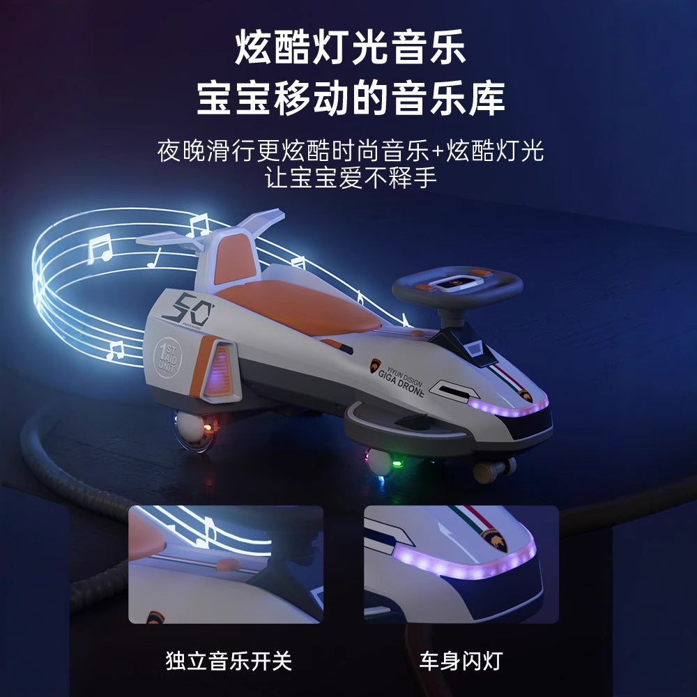 Children's electric twisting car universal wheel anti-rollover baby yo-yo car music lights four-wheel flashing lights