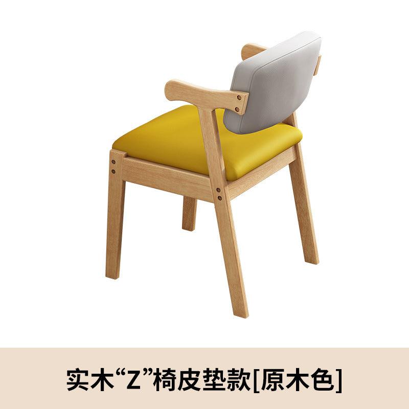 Solid wood dining chair for home desk chair oak study chair backrest stool modern casual restaurant ins style z-shaped chair