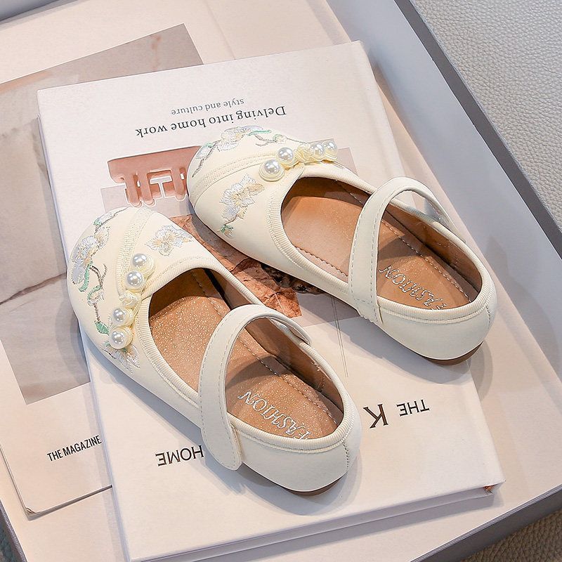 Girls' hanfu shoes, embroidered chinese style shoes for kids,  summer new collection, girls' princess flats, soft sole leather shoes for baby girls