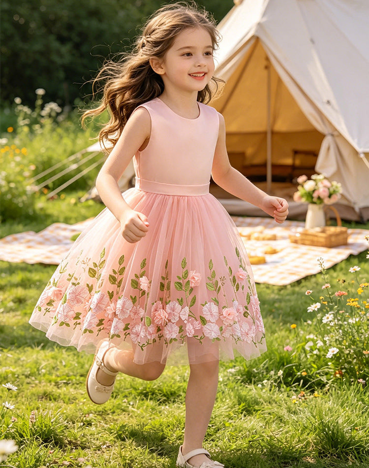 Girls' summer dress  new style tank dress children's heavily embroidered butterfly floral princess dress summer cross-border
