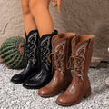 Exportretroembroiderknee socks boots western cowboy boots women's autumn winter new thick heel british style straps knight boots