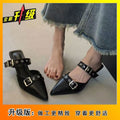 2025 summer pointed-toe stiletto heel fashion silver outdoor wear new closed-toe high-end buckle strap sandals for women