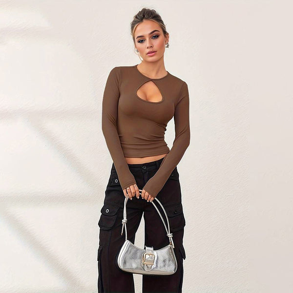 women's clothing simple and versatile T-shirt autumn and winter casual commute with long-sleeved slim-fit solid-color top