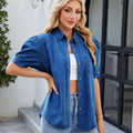 Fashion cross-border export  new arrivaleasiest for match princess sleeve lapel thin denim shirt casualtops trendy women