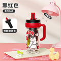New arrival cartoon jumbo ice cup straw coffee cup large capacity with tea drain high temperature resistant handle straw water cup
