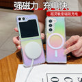 Premium rainbow plated aurora samsung foldable zfold7 magnetic phone case, compatible with zflip7 and zfold5