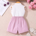 Girls' two-piece set: floral double-layer ruffle ribbed top + floral shorts, embroidered for young children