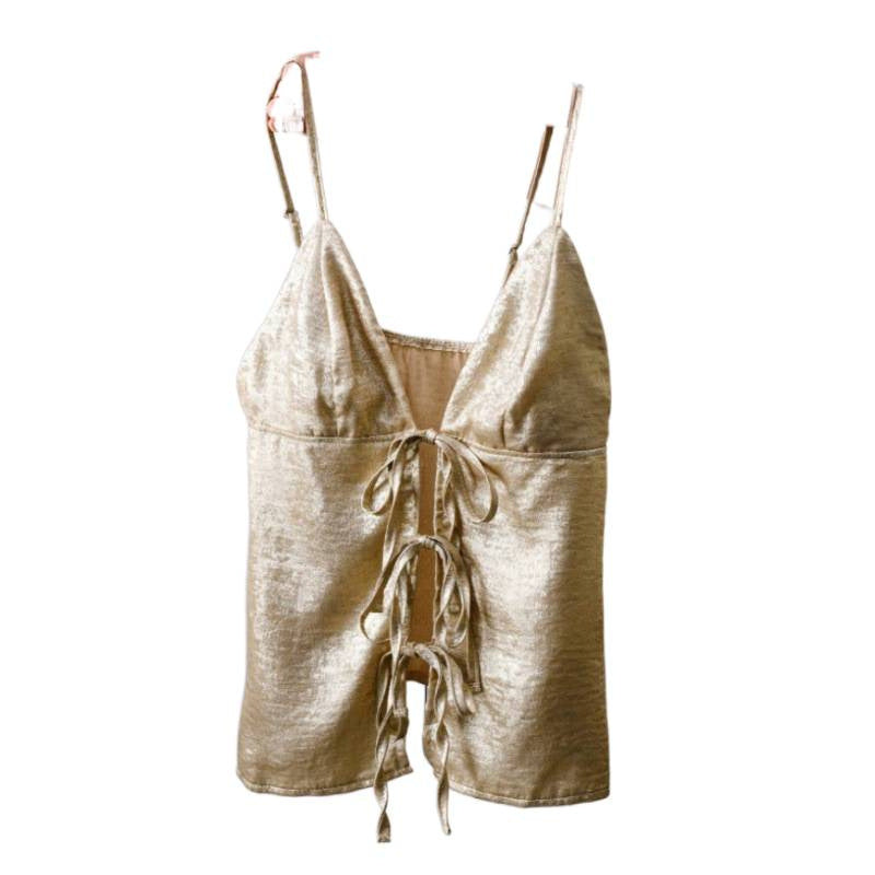 shiny camisole women's strappy decorated new year holiday party outfit