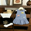Girls' plaid dress, new  summer collection, baby blue cute vest dress, stylish children's princess dress, super adorable
