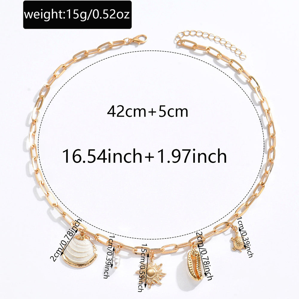 Wholesale beach vacation style necklaces - european & american cross-border summer ocean jewelry for women - seashell, turtle, and sun pendants for the beach