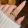 popular internet celebrity style fashionable copper inlaid zirconium knot ring for women, accessible luxury niche versatile open adjustable jewelry
