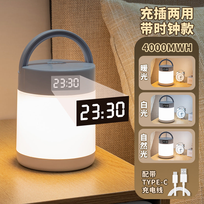 Night light with clock, bedroom sleep lamp, table lamp, rechargeable touch & remote control bedside lamp, baby feeding eye-care light