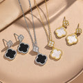 [titanium steel] micro-embedded four-leaf clover necklace and earrings set, high-end, accessible luxury, stylish, elegant earrings, clavicle chain jewelry