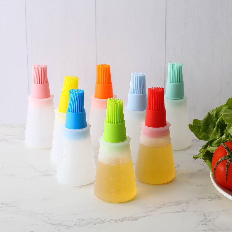Factory direct silicone oil brush - kitchen gadget, outdoor bbq basting brush with measuring scale and lid