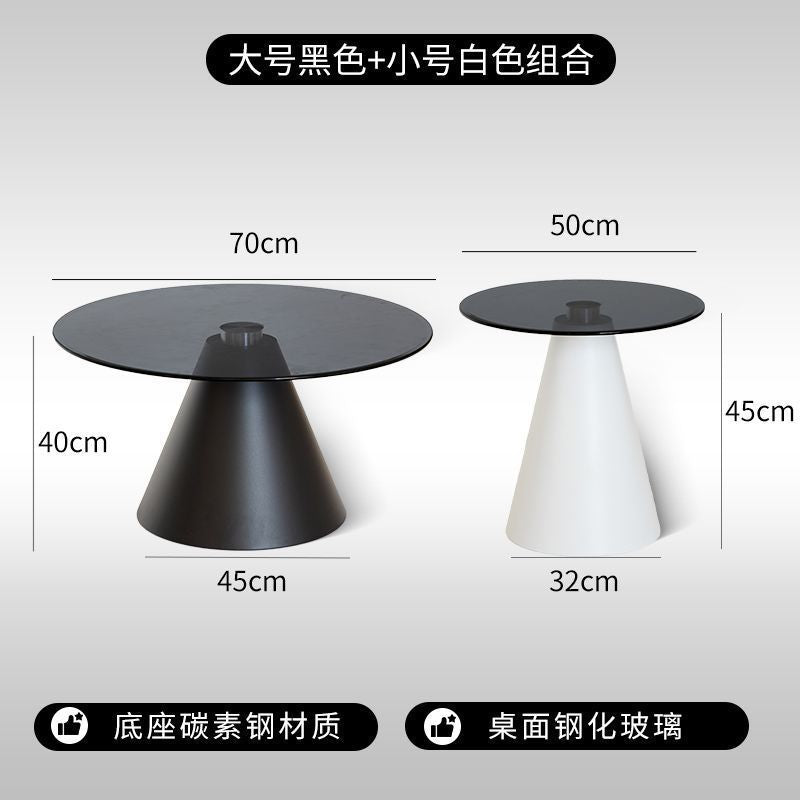 Minimalist glass coffee table - modern round/square top - simple, light luxury living room tempered glass side table