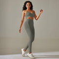 seamless peach beautiful back five-piece set pure color high waist tight jacquard beautiful back bra vest yoga pants suit