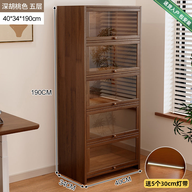 Retro American floor-to-ceiling bookcase Solid wood small cabinet Locker Living room storage Display cabinet Integrated dust rack