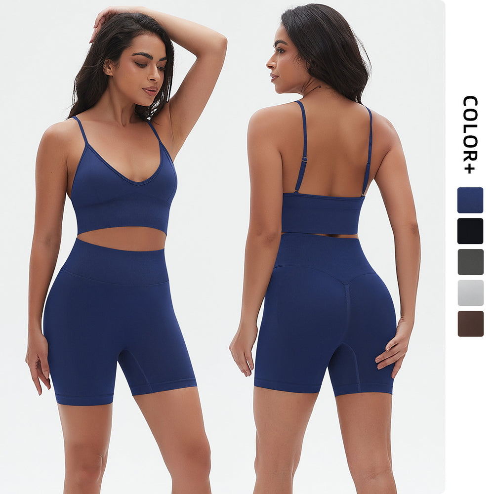 seamless knittingpure color high elastic tight sexy yoga suit suspender beautiful back running fitness two-piece set