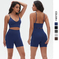 seamless knittingpure color high elastic tight sexy yoga suit suspender beautiful back running fitness two-piece set