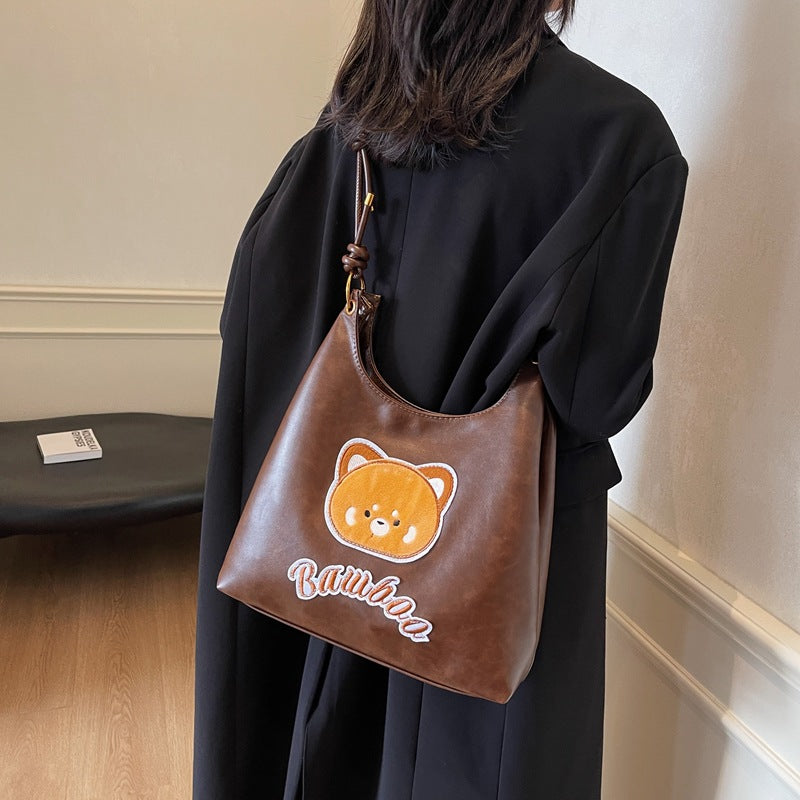 New fashionable and cute 2025 bear shoulder bag women's Donnie Mori casual tote bag large-capacity messenger bag
